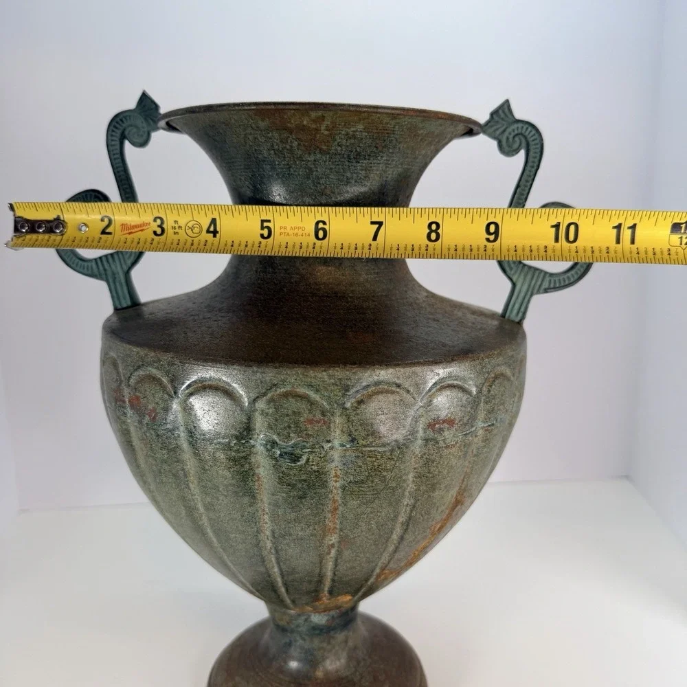 Bronze Tone Metal Urn Jardiniere Vase Handles Pedestal VTG Neoclassical Style‎